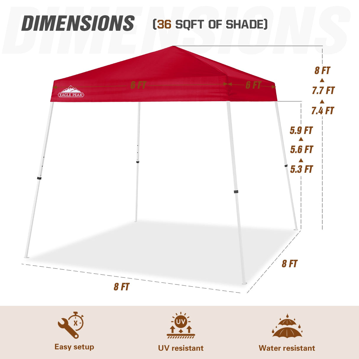 8x8 Slant Leg Pop - up Canopy Tent, Shelter 8x8 Base 6x6 Top - Eagle Peak Custom Canopy Tent