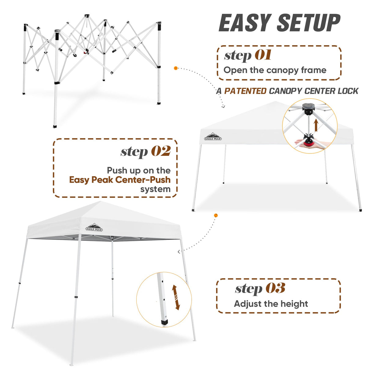 8x8 Slant Leg Pop - up Canopy Tent, Shelter 8x8 Base 6x6 Top - Eagle Peak Custom Canopy Tent