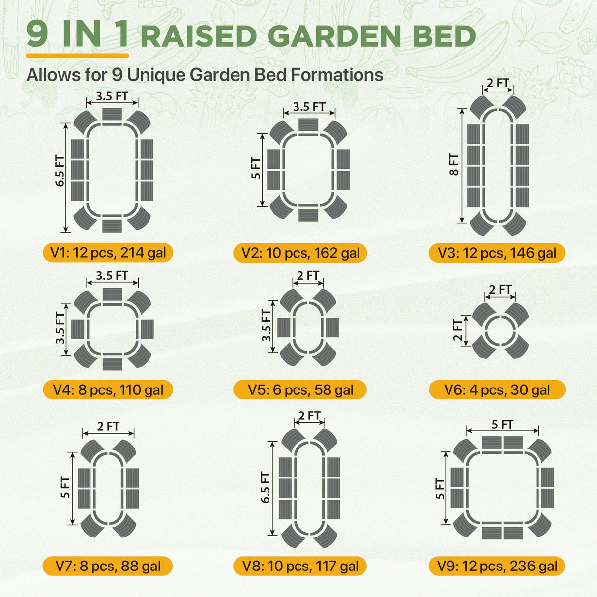 9 in 1 Modular 17in Customizable Elevated Raised Garden Bed, Olive Green - Eagle Peak®