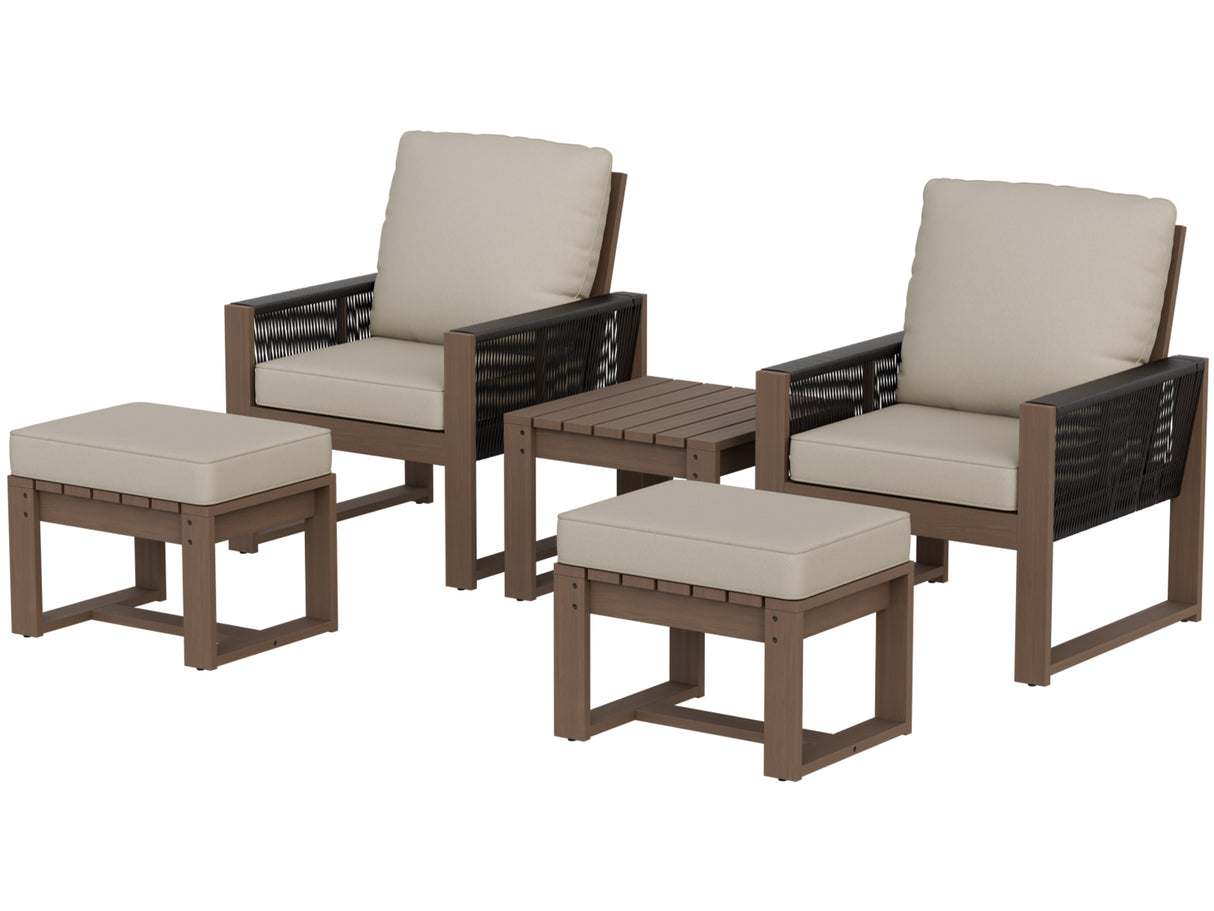 Natural Cedar 5 Pieces Furniture Set, Chairs with Ottomans and Table