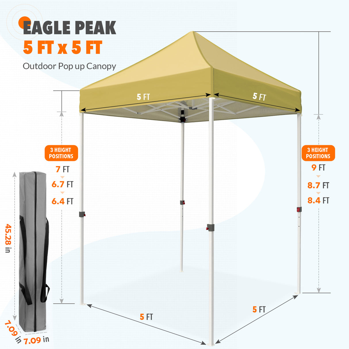 5x5 Pop Up Canopy Tent Instant Straight Leg Outdoor Canopy Easy Set-up