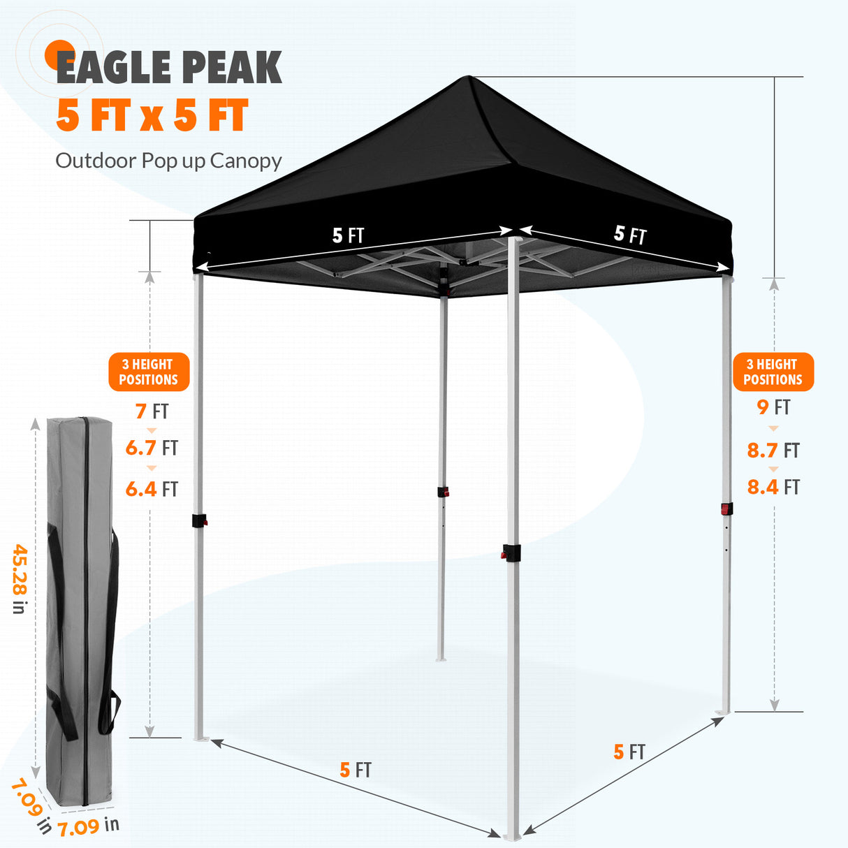 5x5 Pop Up Canopy Tent Instant Straight Leg Outdoor Canopy Easy Set-up