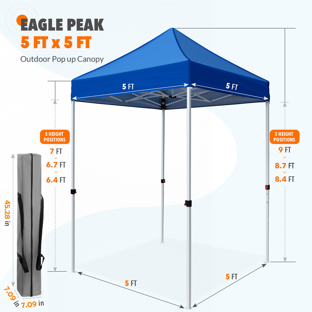 5x5 Pop Up Canopy Tent Instant Straight Leg Outdoor Canopy Easy Set-up