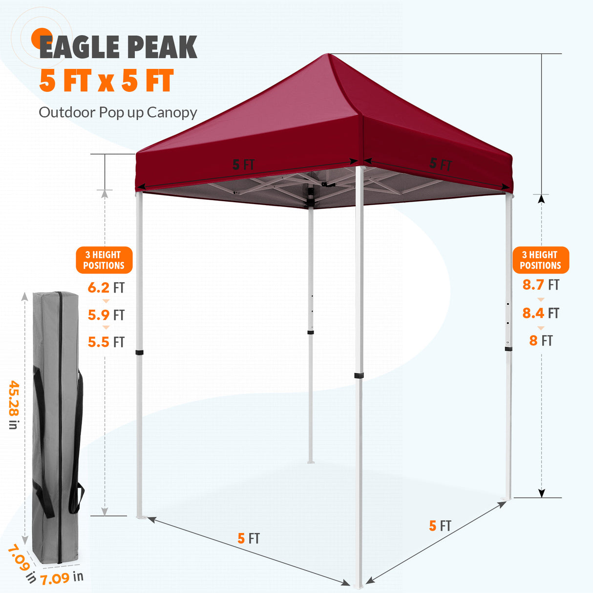 5x5 Pop Up Canopy Tent Instant Straight Leg Outdoor Canopy Easy Set-up