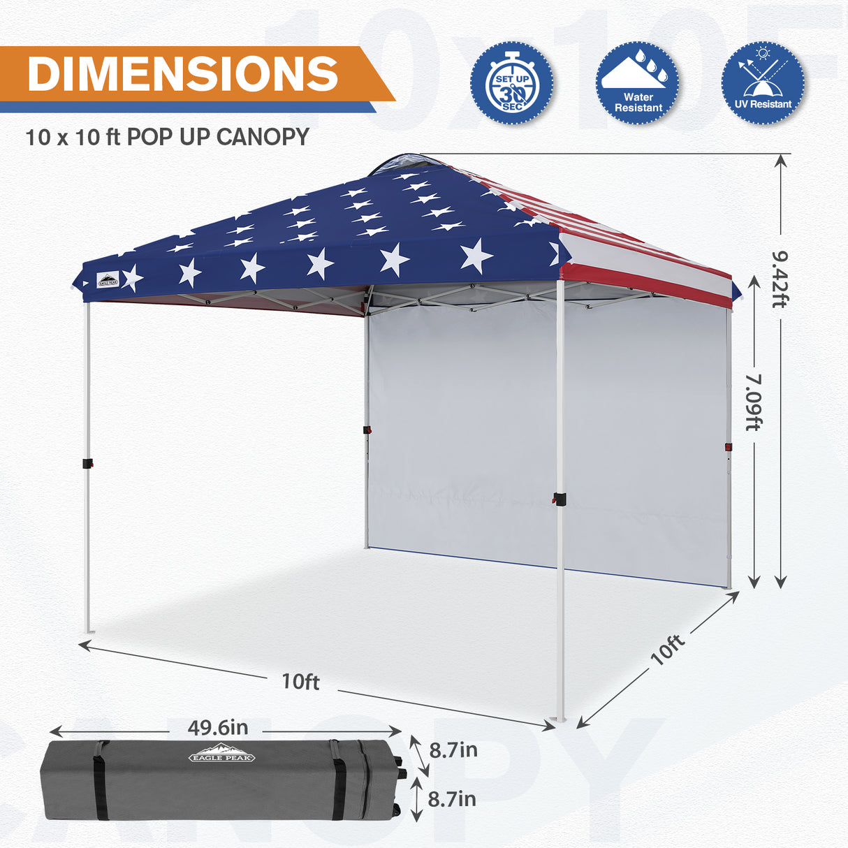 10x10 Commercial Pop up Canopy with 1 Sidewall