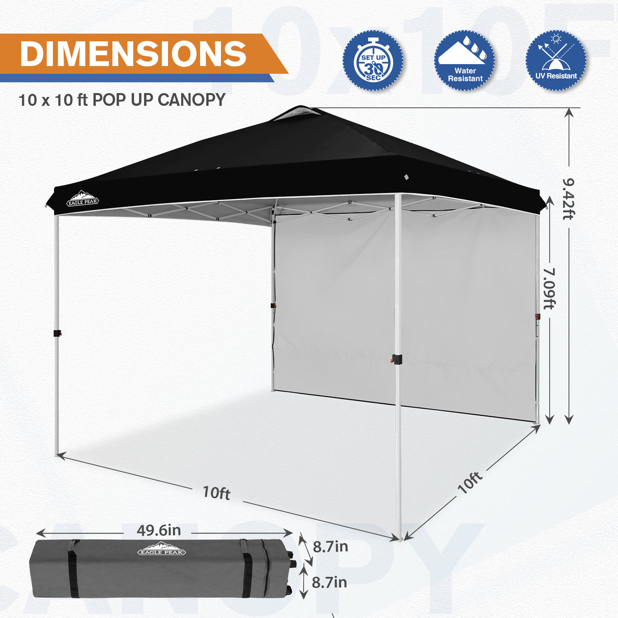 10x10 Commercial Pop up Canopy with 1 Sidewall