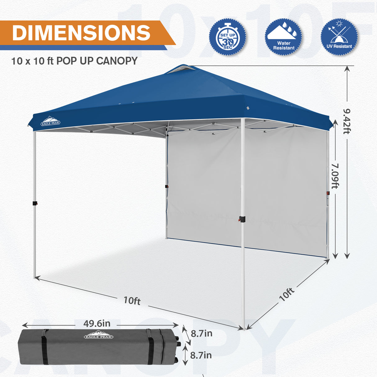 10x10 Commercial Pop up Canopy with 1 Sidewall