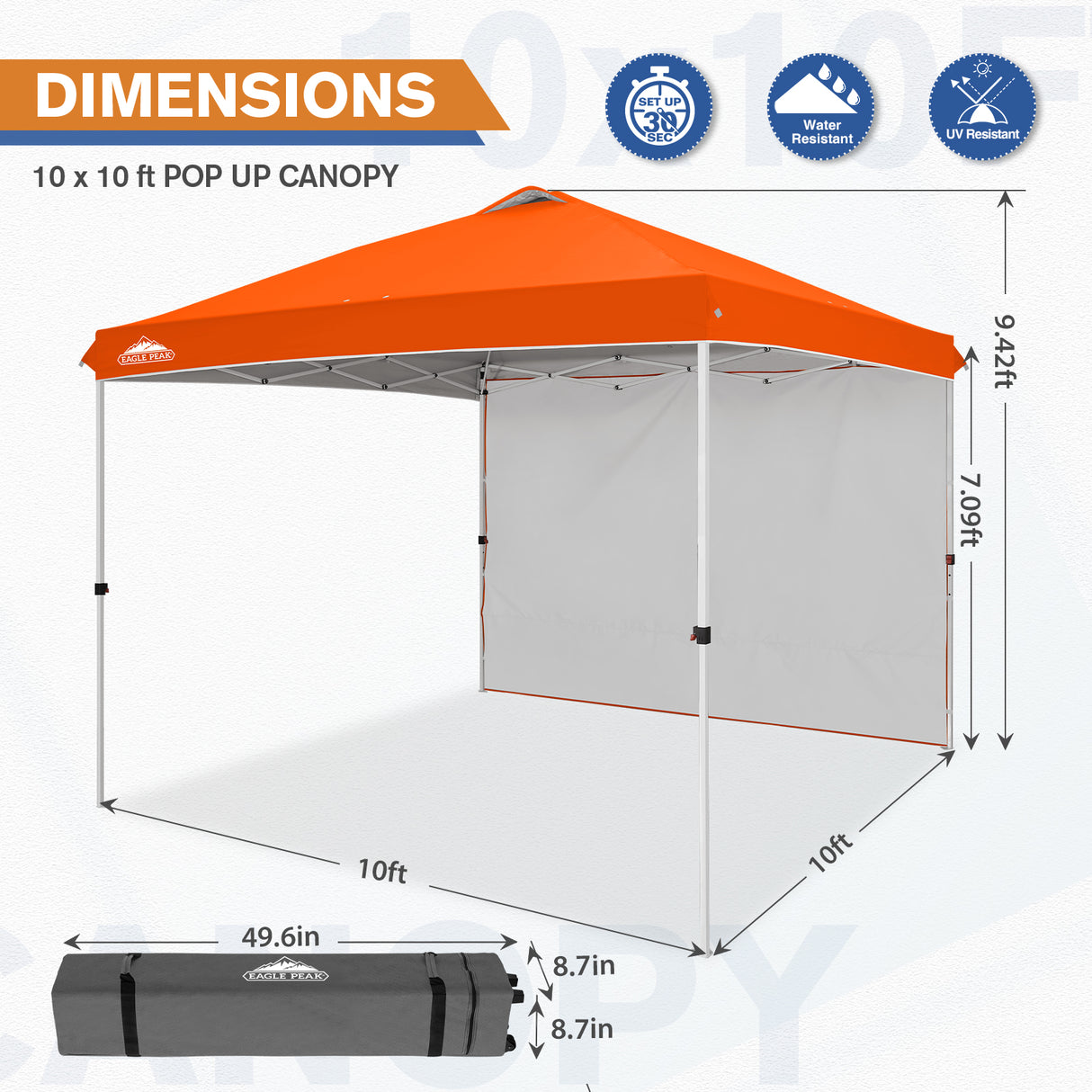 10x10 Commercial Pop up Canopy with 1 Sidewall