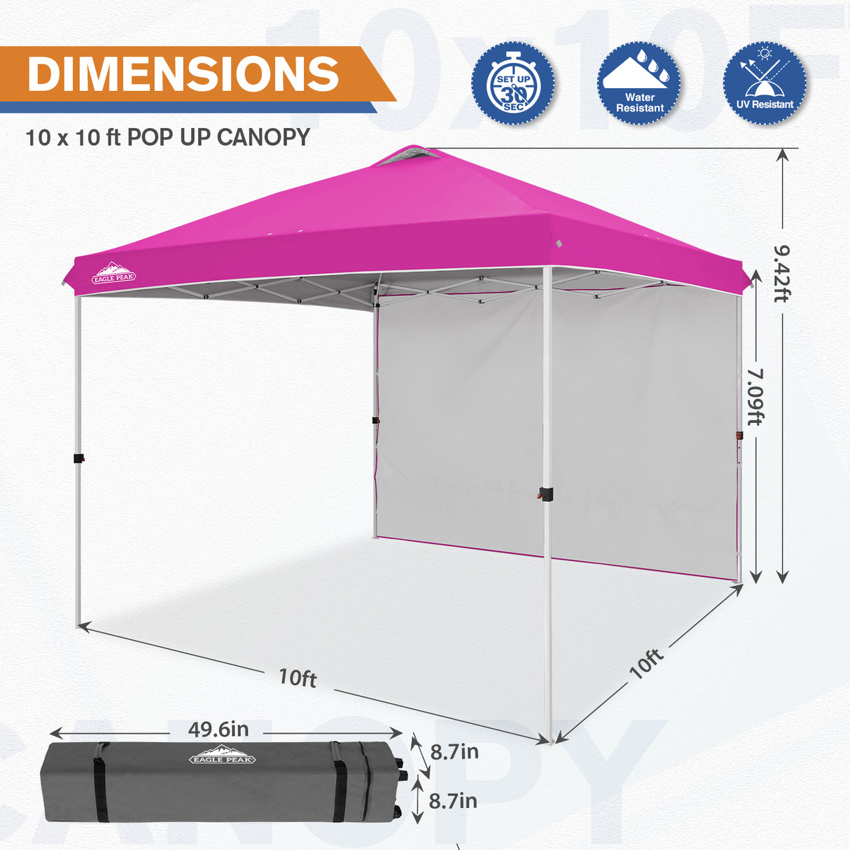 10x10 Commercial Pop up Canopy with 1 Sidewall
