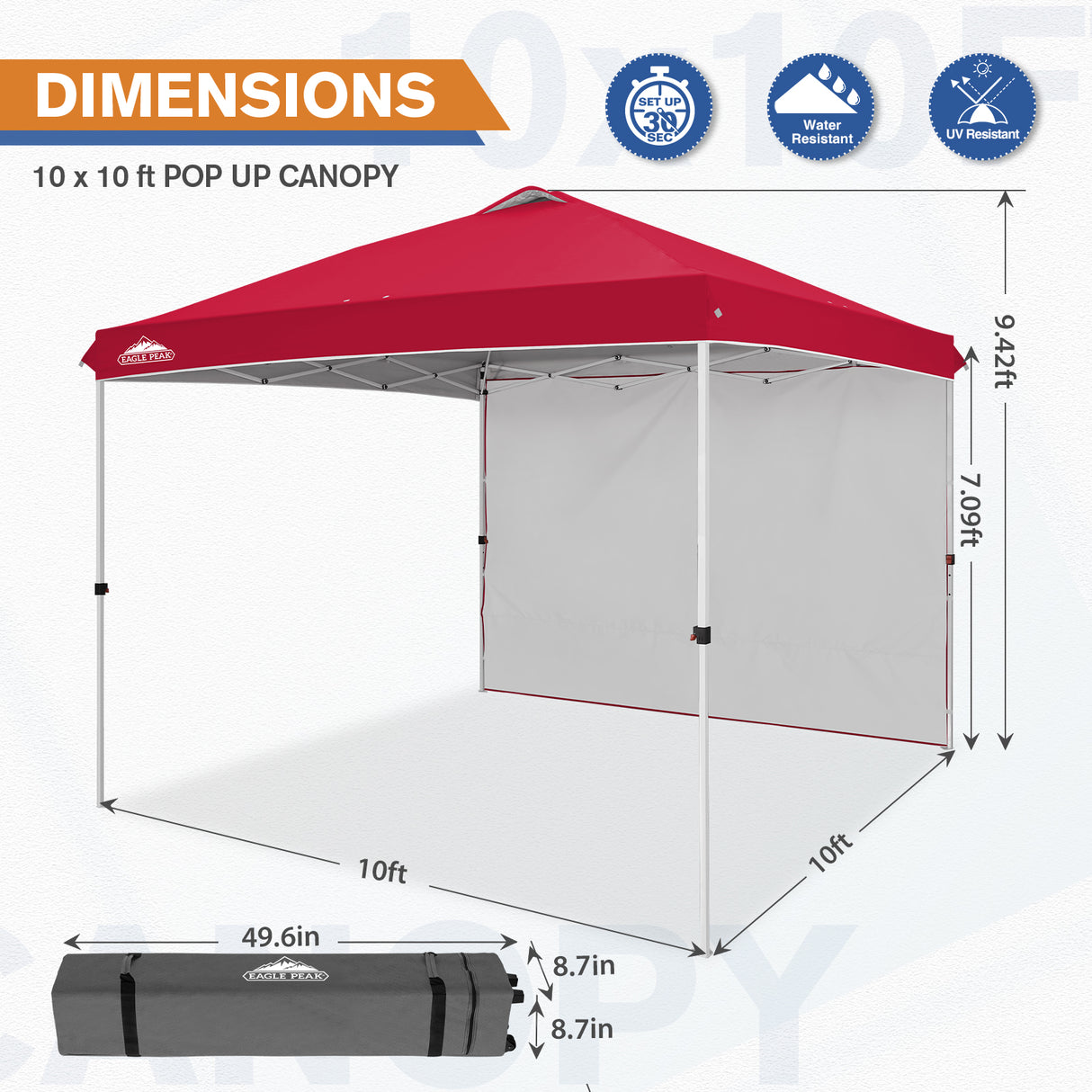 10x10 Commercial Pop up Canopy with 1 Sidewall