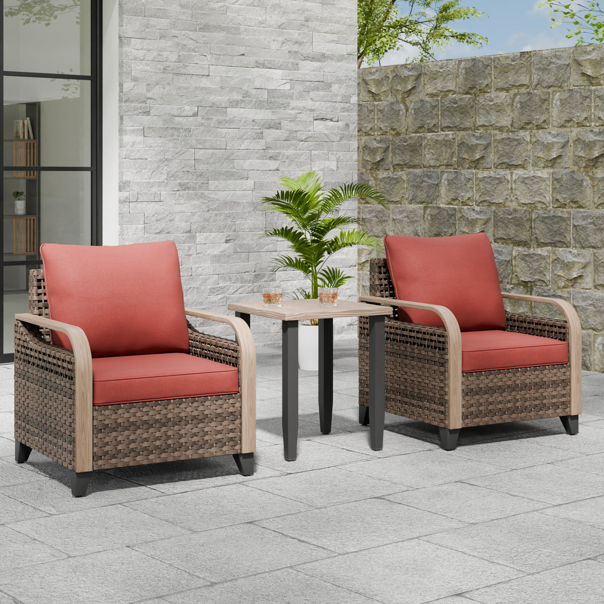 Modern Wicker Outdoor Table and Chairs Set of 3