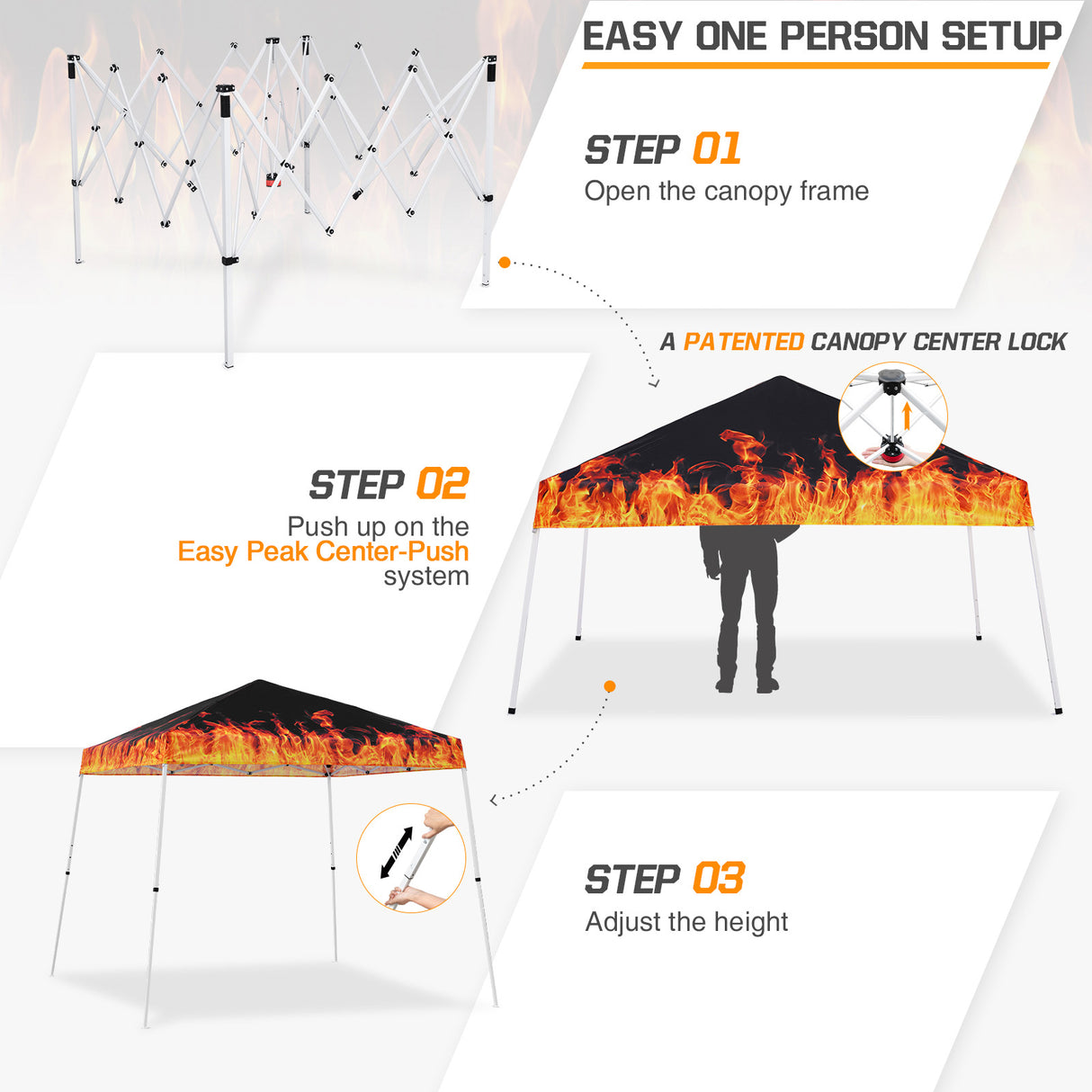 Slant Leg Pop up Canopy Tent, 10x10 Base 8x8 Top with SHADE GRAPHiX High Quality Digital Printed Top