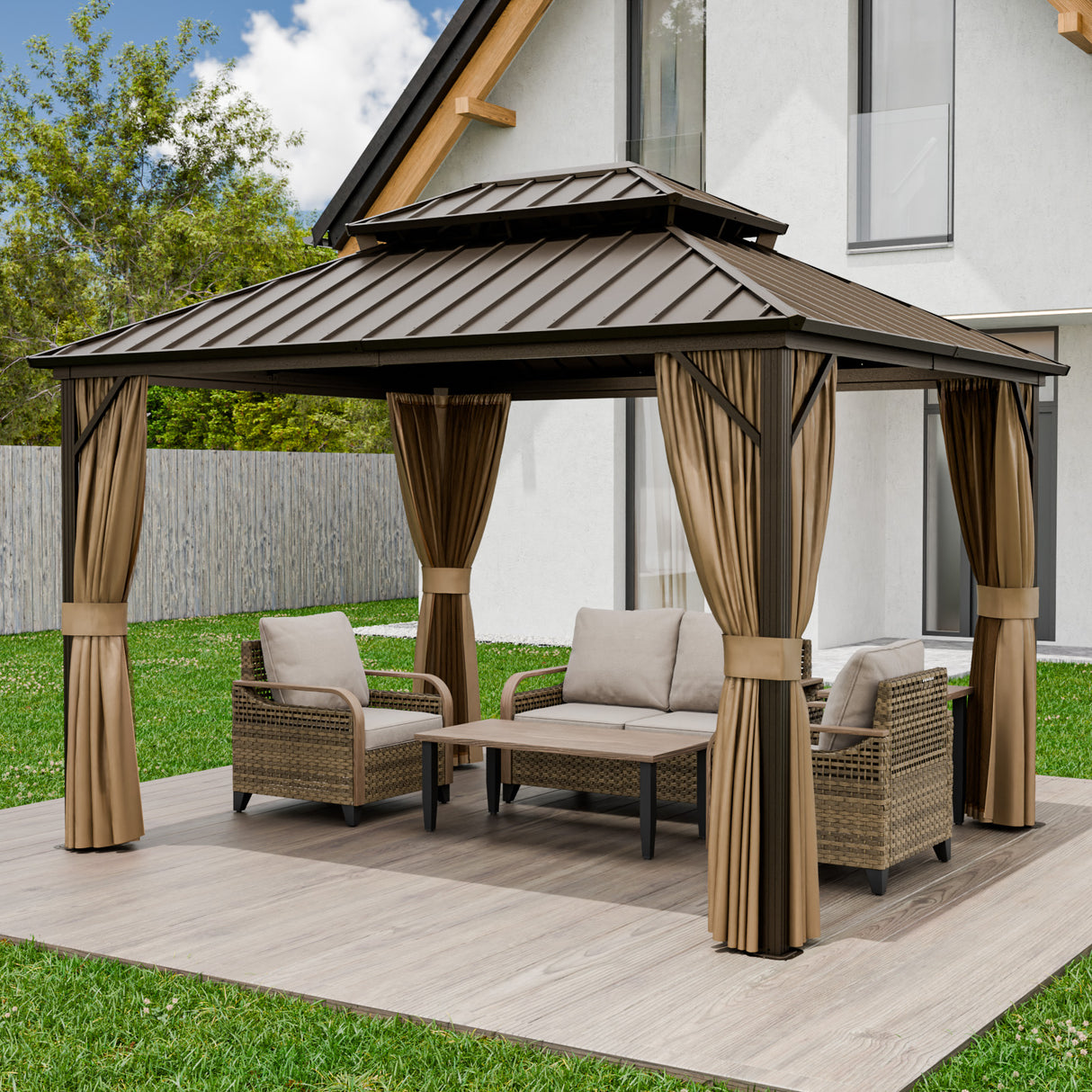 12x10 Hardtop Gazebo, Galvanized Steel Double Roof with Aluminum Frame