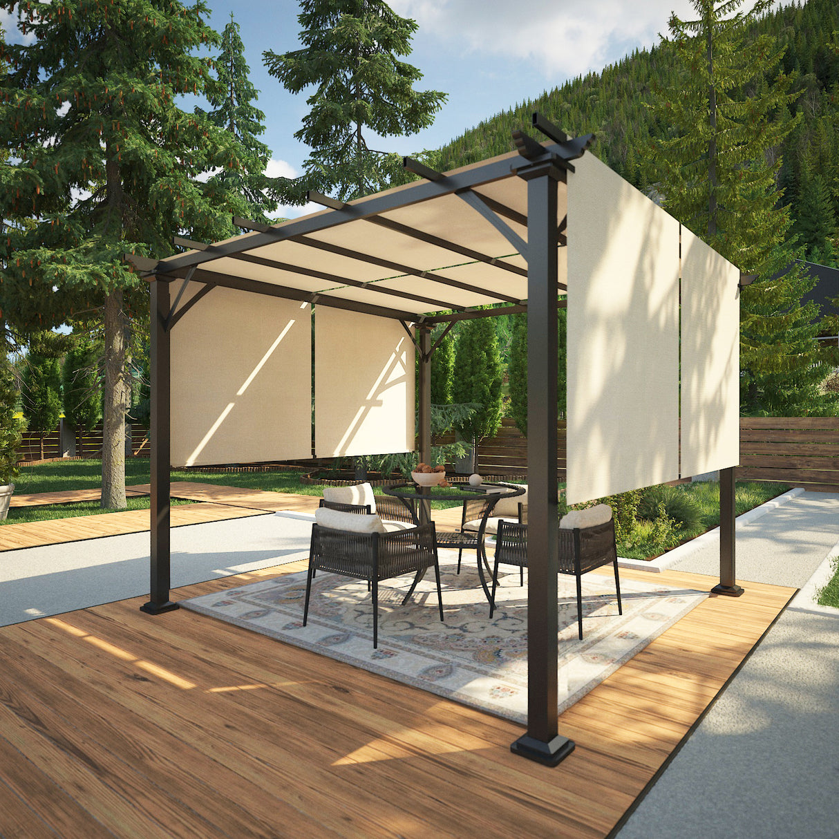 10 Ft x 10 Ft Metal Pergola with Polyester Top