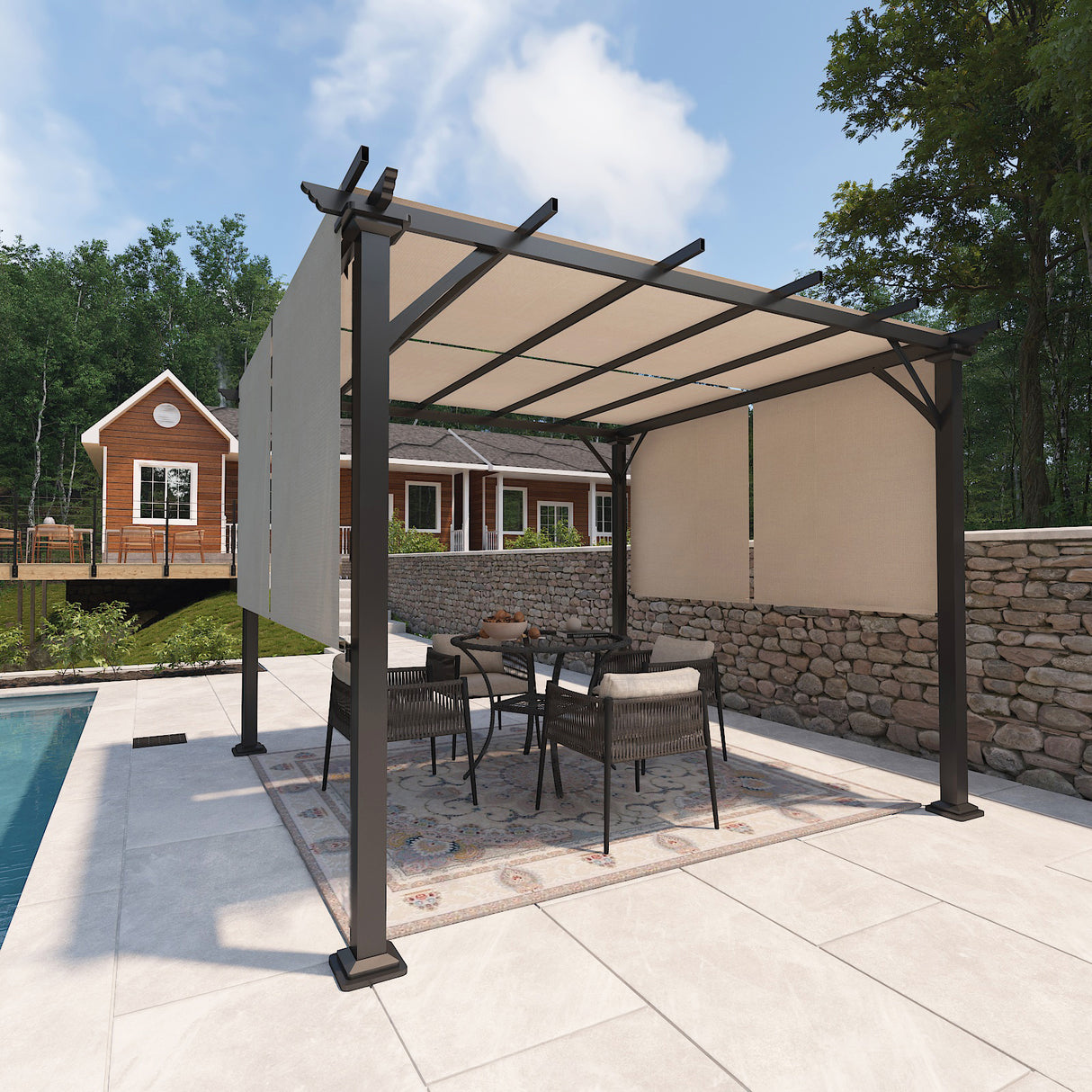 10 Ft x 10 Ft Metal Pergola with Polyester Top