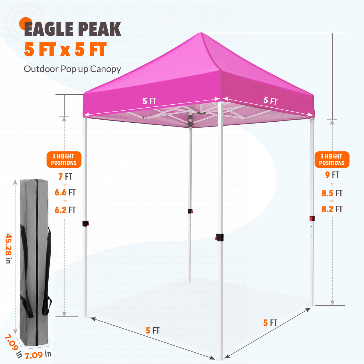 5x5 Pop Up Canopy Tent Instant Straight Leg Outdoor Canopy Easy Set-up