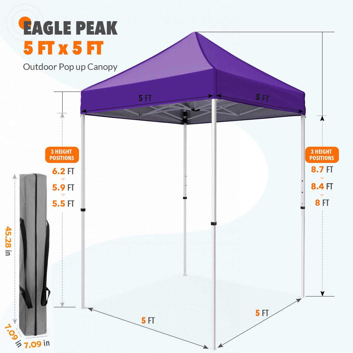 5x5 Pop Up Canopy Tent Instant Straight Leg Outdoor Canopy Easy Set-up
