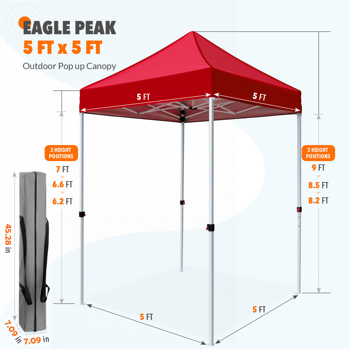 5x5 Pop Up Canopy Tent Instant Straight Leg Outdoor Canopy Easy Set-up