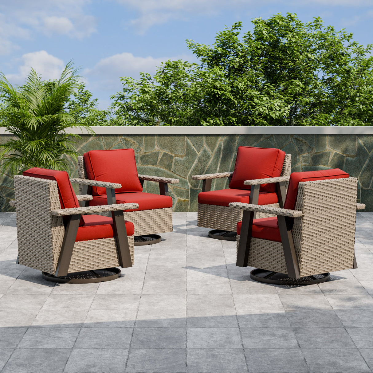 Classic Wicker 360° Swivel Glider Chair, Set of 4, Beige/Beige, Red, Dark Blue, Tan, Black - Eagle Peak Custom Canopy Tent