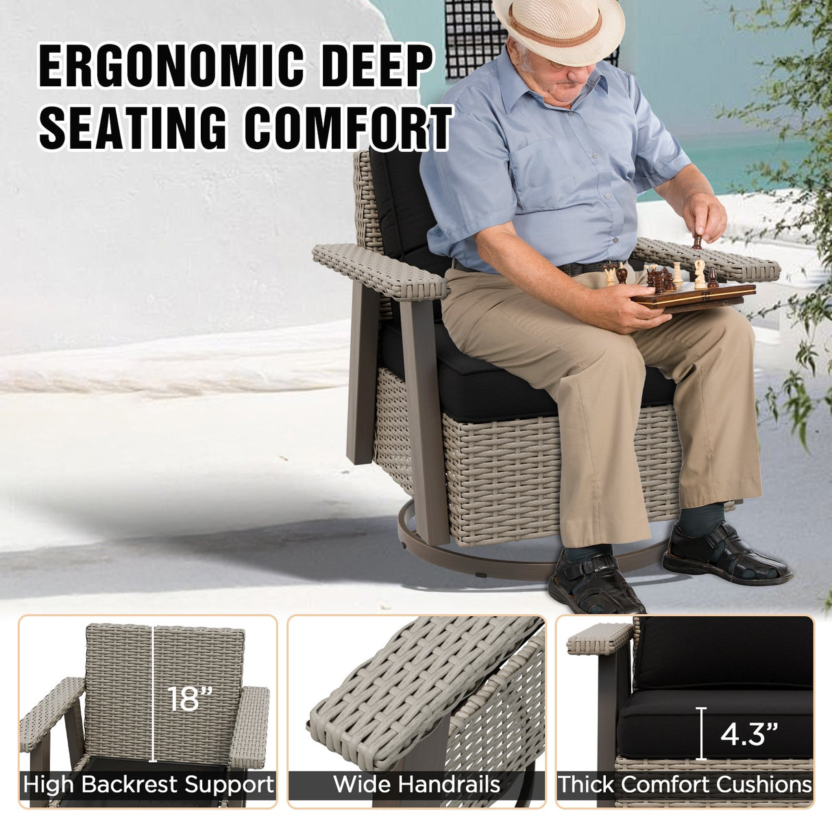 Classic Wicker 360° Swivel Glider Chair,Set of 1, Beige/Beige, Red, Dark Blue, Tan, Black - Eagle Peak Custom Canopy Tent