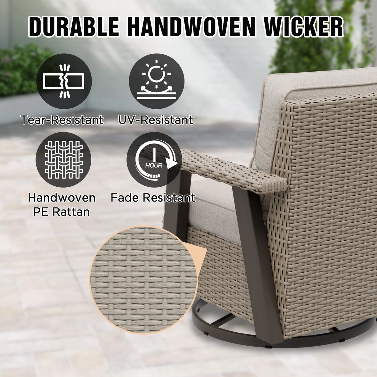 Classic Wicker 360° Swivel Glider Chair,Set of 1, Beige/Beige, Red, Dark Blue, Tan, Black - Eagle Peak Custom Canopy Tent