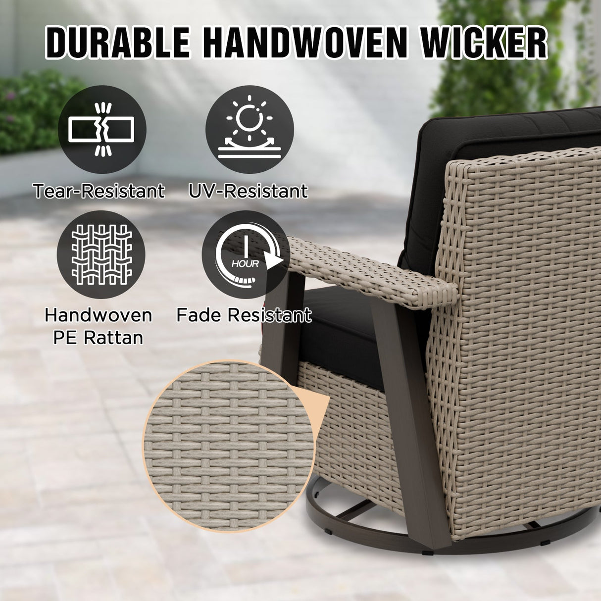 Classic Wicker 360° Swivel Glider Chair,Set of 1, Beige/Beige, Red, Dark Blue, Tan, Black - Eagle Peak Custom Canopy Tent