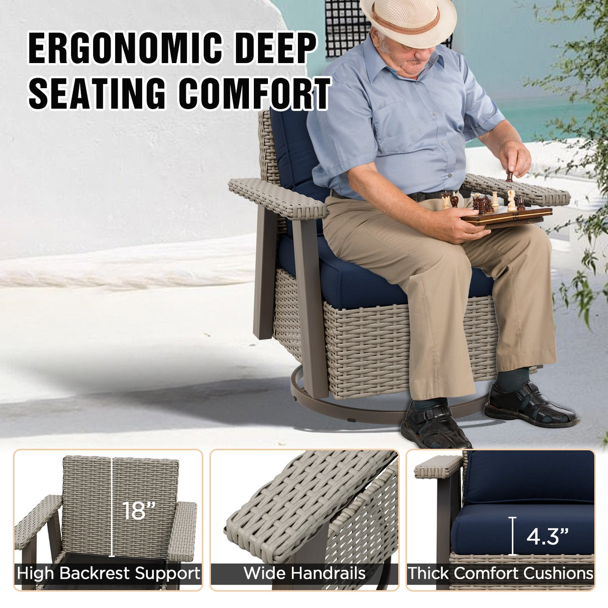 Classic Wicker 360° Swivel Glider Chair,Set of 2, Beige/Beige, Red, Dark Blue, Tan, Black - Eagle Peak Custom Canopy Tent