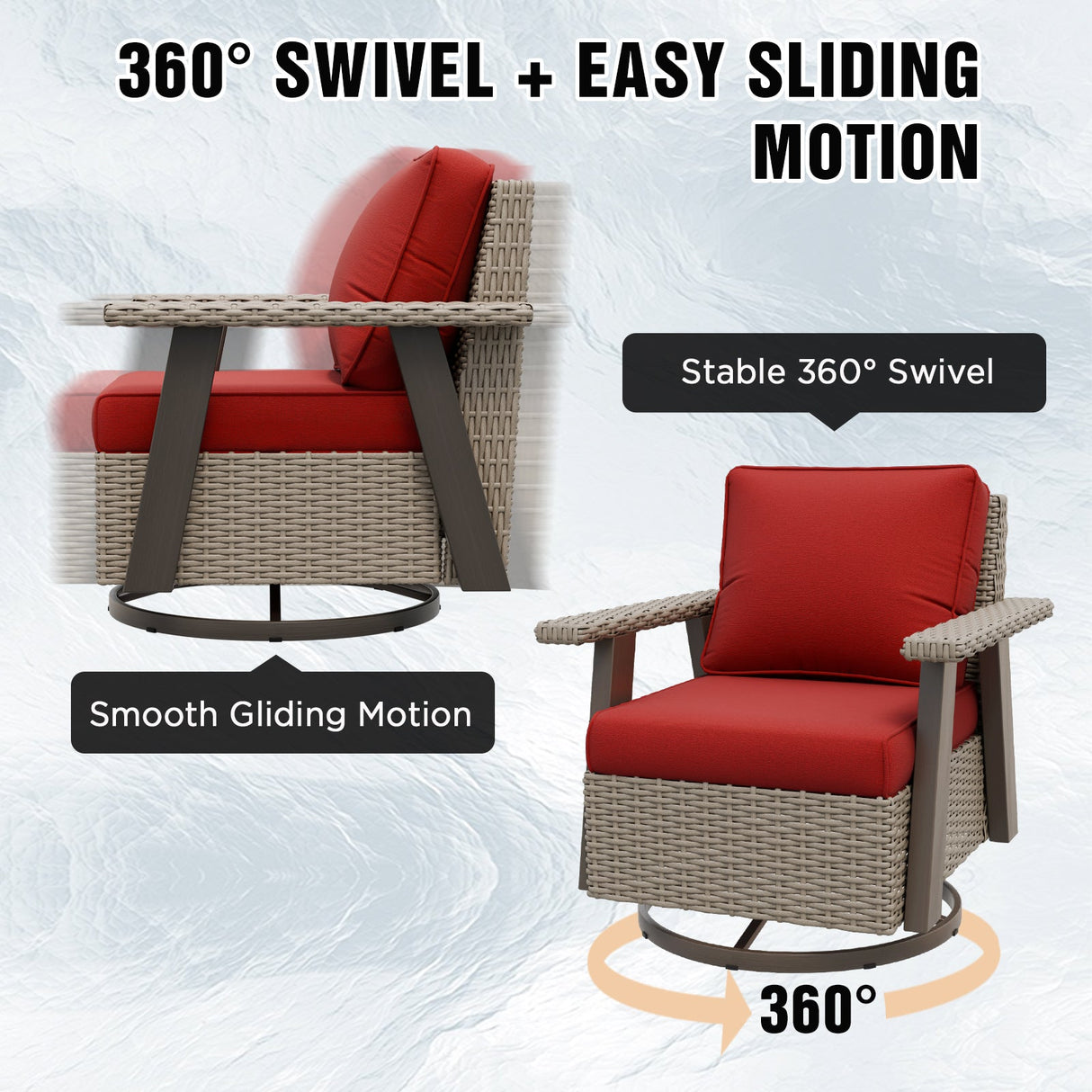 Classic Wicker 360° Swivel Glider Chair,Set of 2, Beige/Beige, Red, Dark Blue, Tan, Black - Eagle Peak Custom Canopy Tent