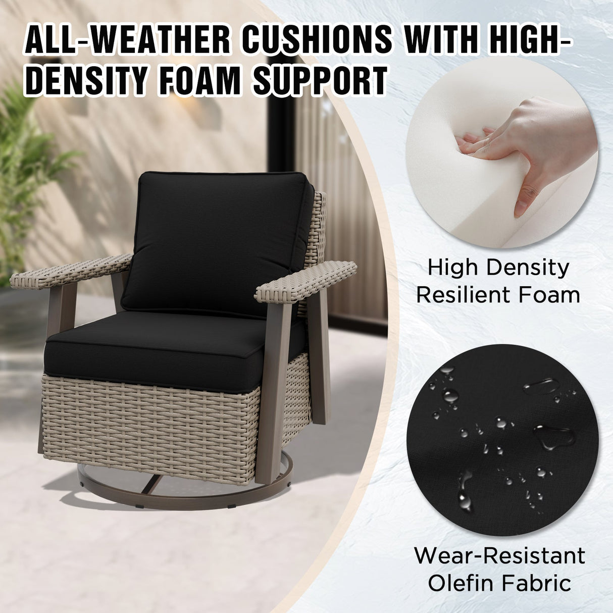 Classic Wicker 360° Swivel Glider Chair,Set of 2, Beige/Beige, Red, Dark Blue, Tan, Black - Eagle Peak Custom Canopy Tent