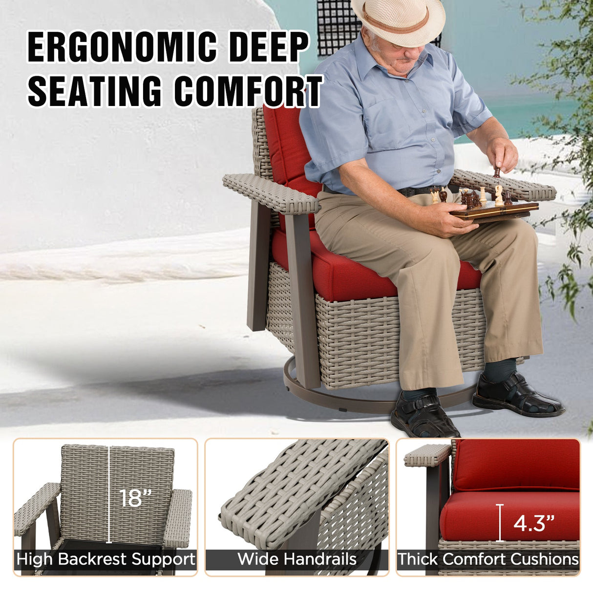 Classic Wicker 360° Swivel Glider Chair,Set of 2, Beige/Beige, Red, Dark Blue, Tan, Black - Eagle Peak Custom Canopy Tent