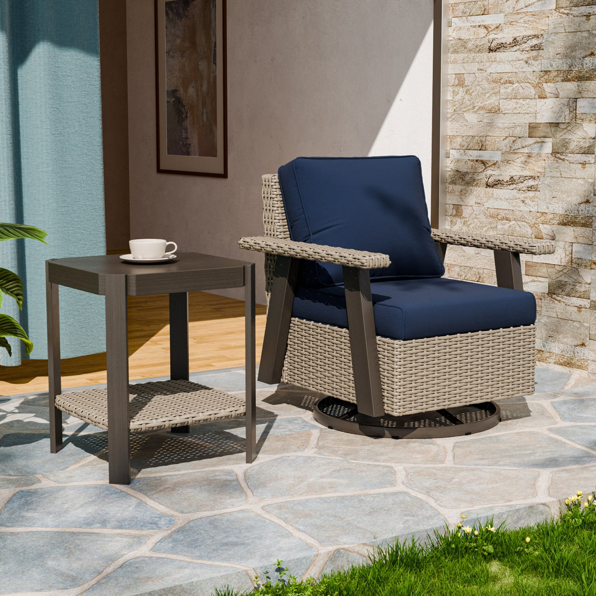 Classic Wicker Patio Bistro Set of 2, Beige/Beige, Red, Dark Blue, Tan, Black - Eagle Peak Custom Canopy Tent