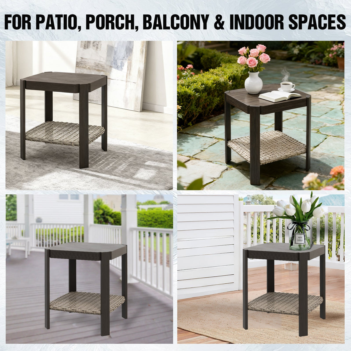 Classic Wicker Patio Side Table, Brown/Beige - Eagle Peak Custom Canopy Tent