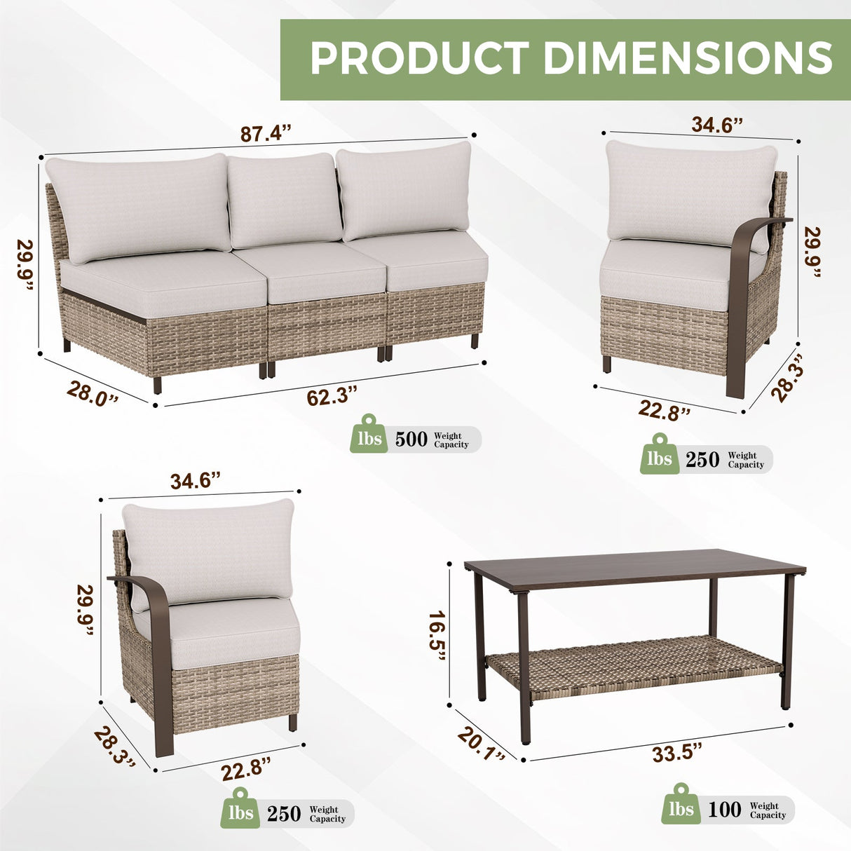 Coastal Vista Outdoor Patio Furniture Set w/ Sectional Sofas, and Coffee Table, Seats 5 - Eagle Peak Custom Canopy Tent
