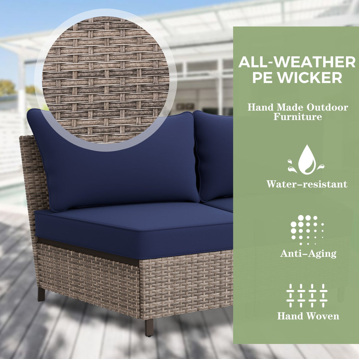 Coastal Vista Outdoor Patio Furniture Set w/ Sectional Sofas, and Coffee Table, Seats 5 - Eagle Peak Custom Canopy Tent