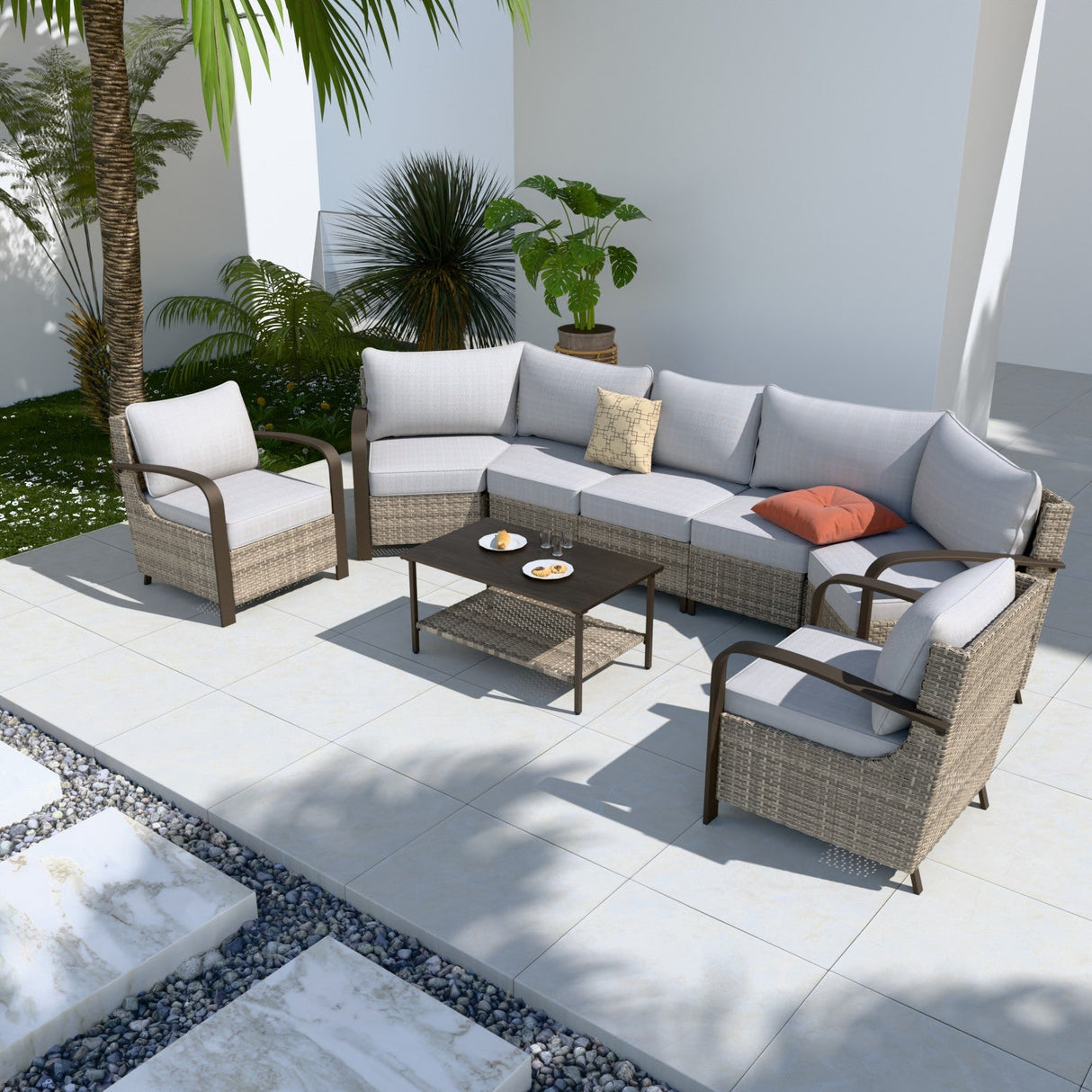 Coastal Vista Outdoor Patio Furniture Set w/Chairs, Seats 7 - Eagle Peak Custom Canopy Tent