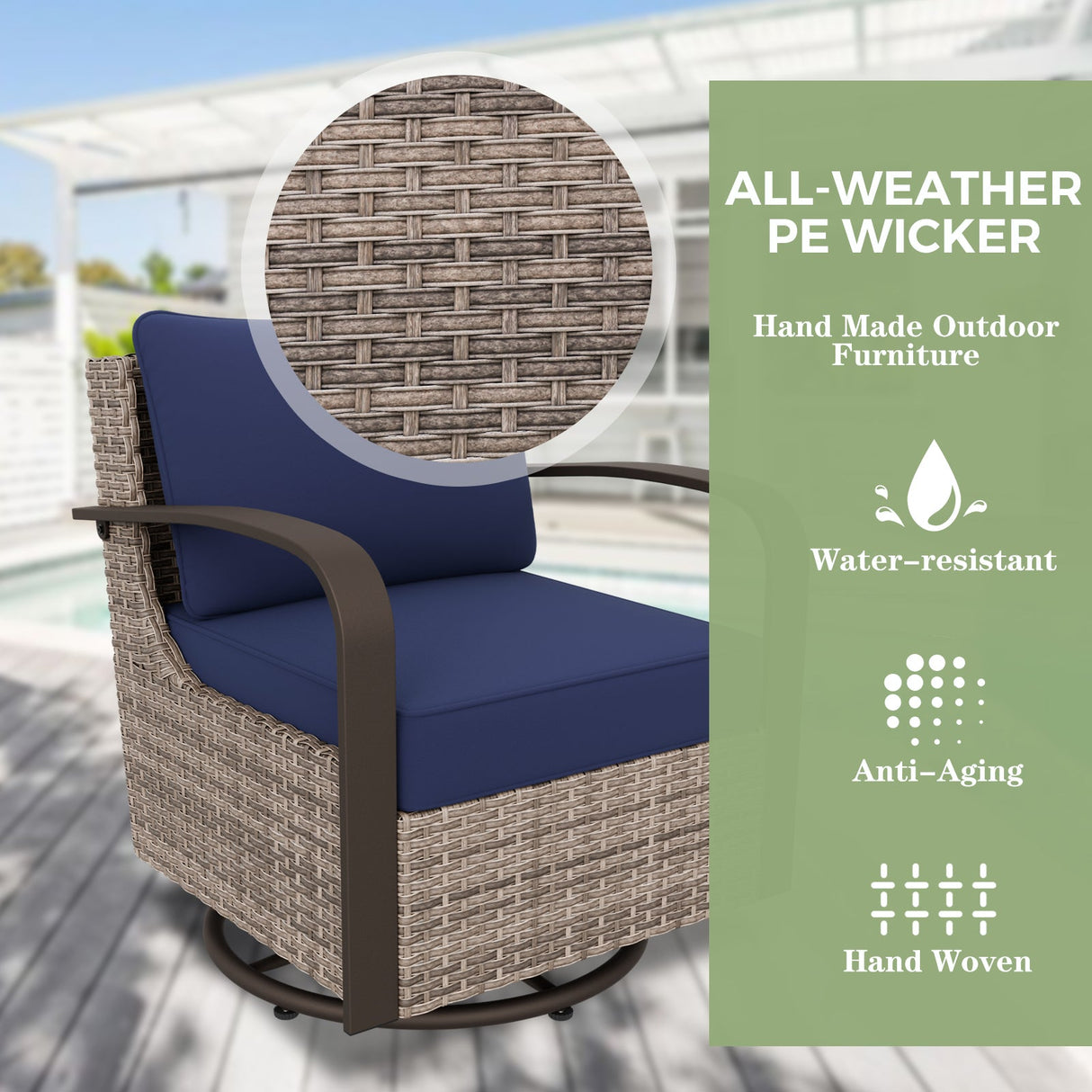Coastal Vista Outdoor Patio Furniture Set w/Swivel Rocker Chairs, Seats 7 - Eagle Peak Custom Canopy Tent