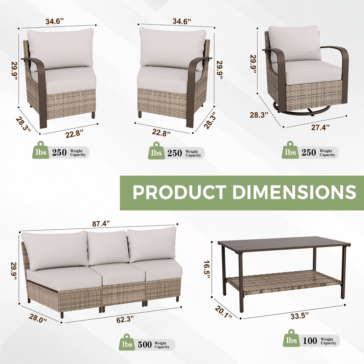 Coastal Vista Outdoor Patio Furniture Set w/Swivel Rocker Chairs, Seats 7 - Eagle Peak Custom Canopy Tent