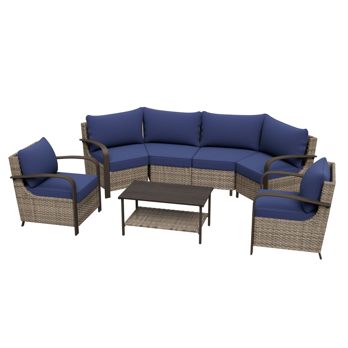Coastal Vista Patio Furniture Set w/Curved Sectional Sofas, Coffee Table, Chairs - Eagle Peak Custom Canopy Tent