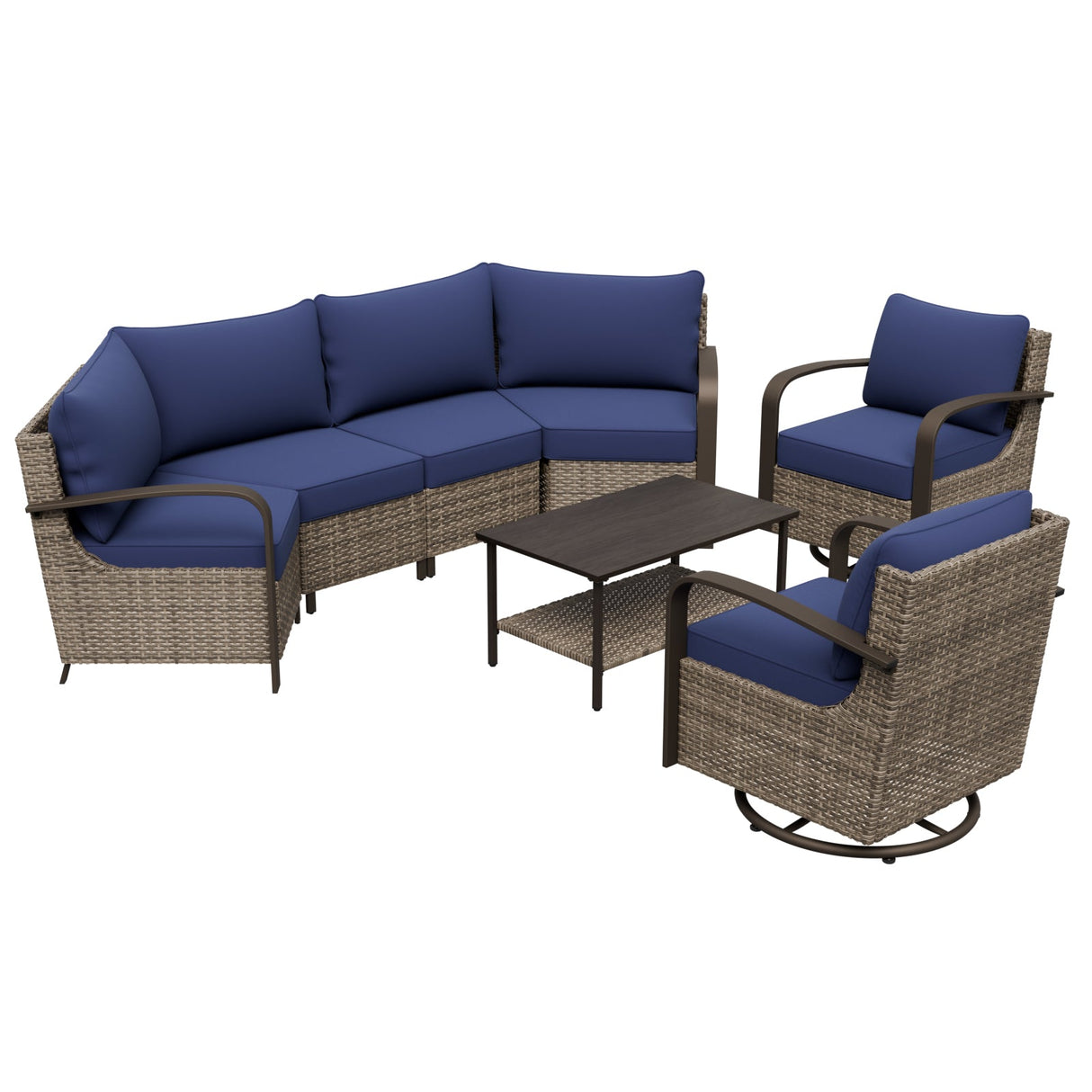 Coastal Vista Patio Furniture Set w/Swivel Rocker Chairs, Seats 6 - Eagle Peak Custom Canopy Tent