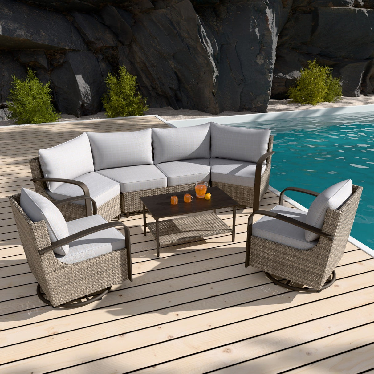 Coastal Vista Patio Furniture Set w/Swivel Rocker Chairs, Seats 6 - Eagle Peak Custom Canopy Tent