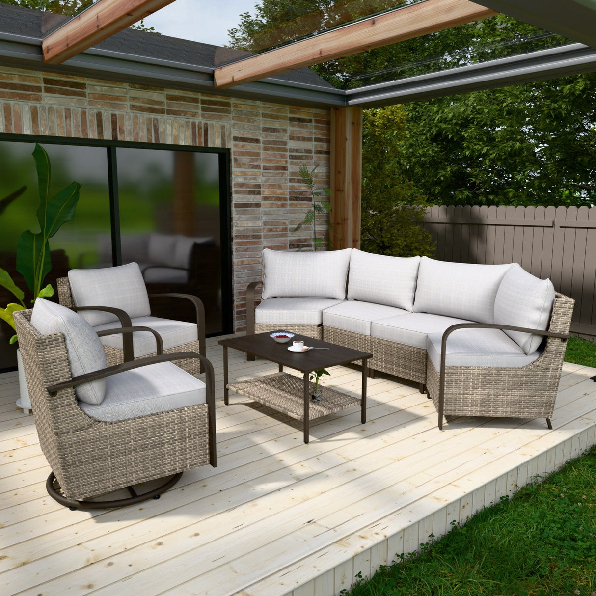 Coastal Vista Patio Furniture Set w/Swivel Rocker Chairs, Seats 6 - Eagle Peak Custom Canopy Tent