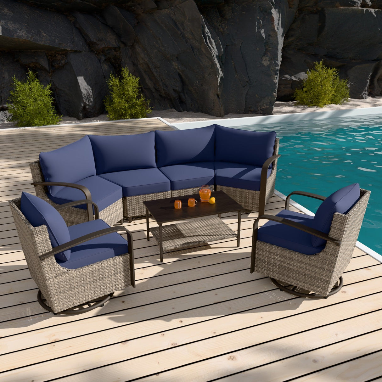 Coastal Vista Patio Furniture Set w/Swivel Rocker Chairs, Seats 6 - Eagle Peak Custom Canopy Tent