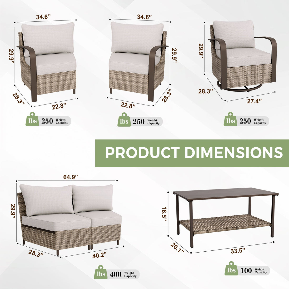 Coastal Vista Patio Furniture Set w/Swivel Rocker Chairs, Seats 6 - Eagle Peak Custom Canopy Tent
