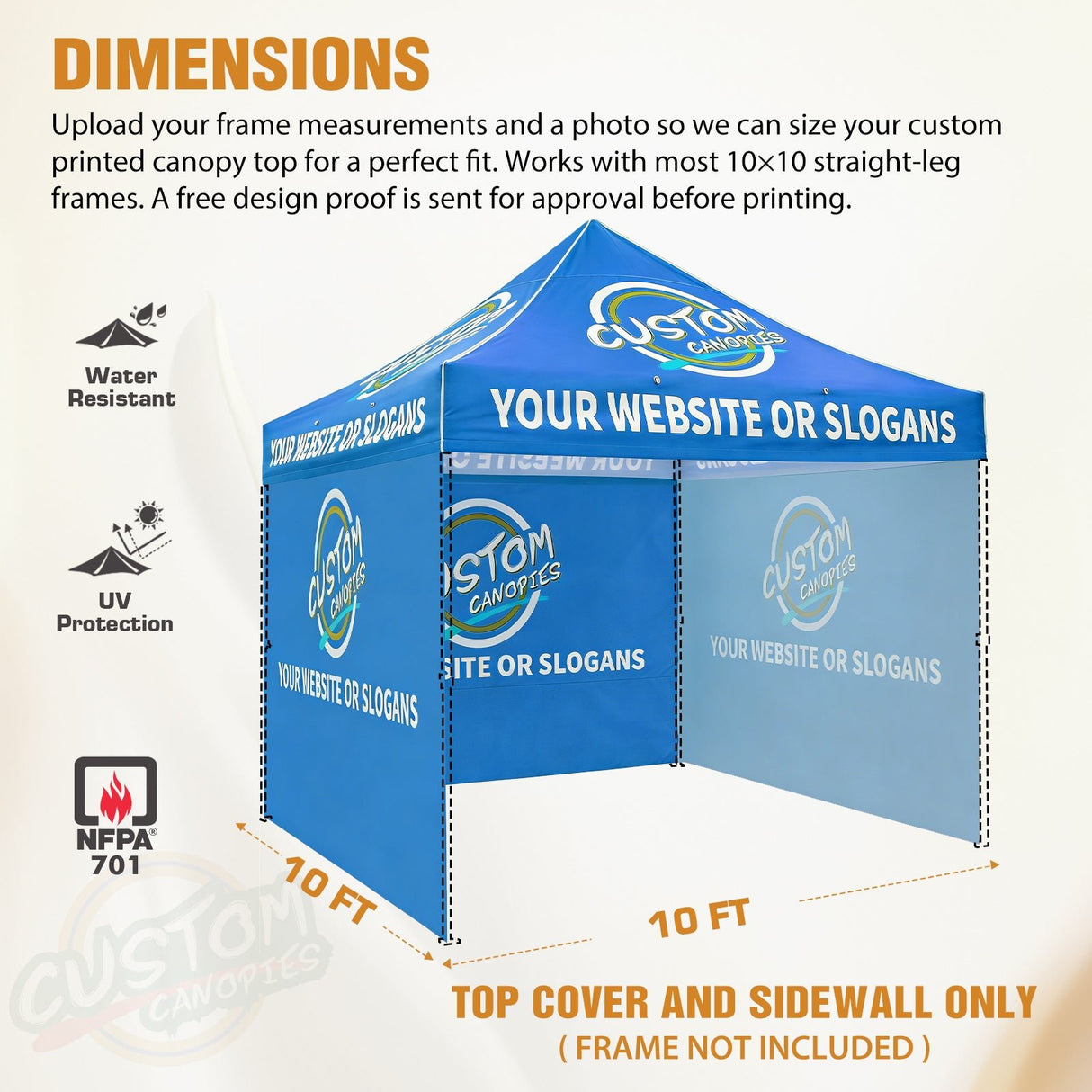 Custom Canopy Top Cover with Sidewall to Fit Your 10x10 Canopy Frame - Eagle Peak Custom Canopy Tent