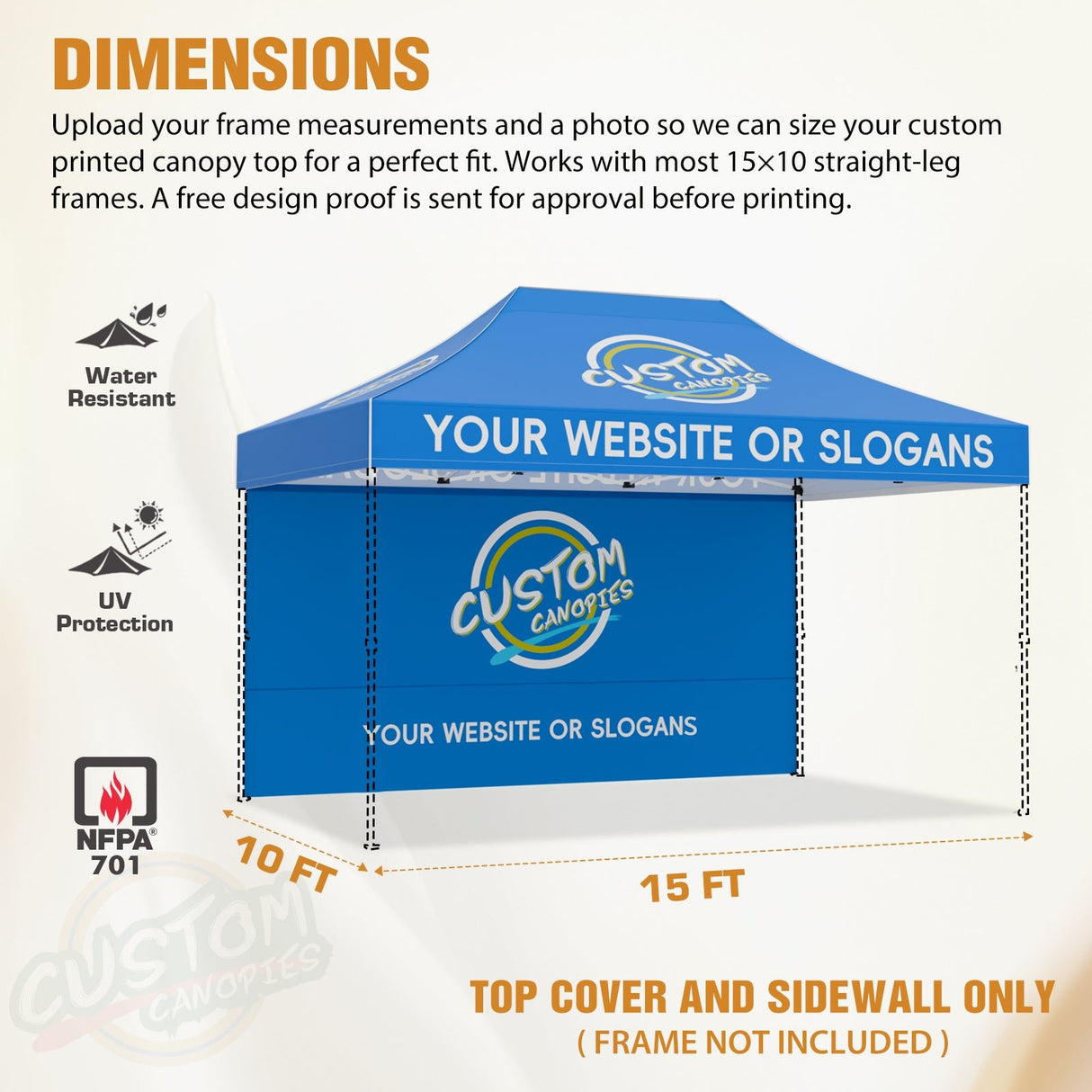 Custom Canopy Top Cover with Sidewall to Fit Your 10x15 Canopy Frame - Eagle Peak Custom Canopy Tent