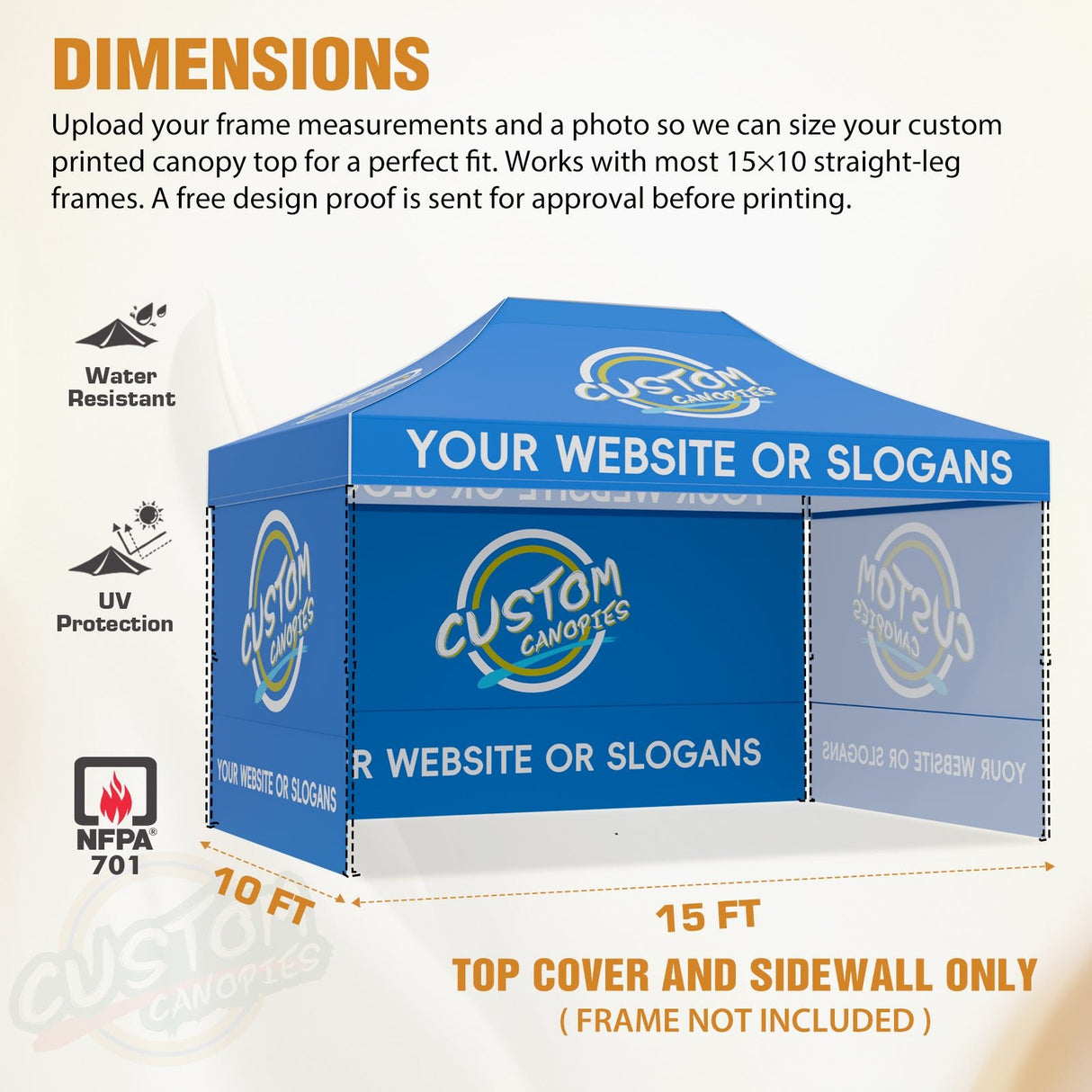 Custom Canopy Top Cover with Sidewall to Fit Your 10x15 Canopy Frame - Eagle Peak Custom Canopy Tent