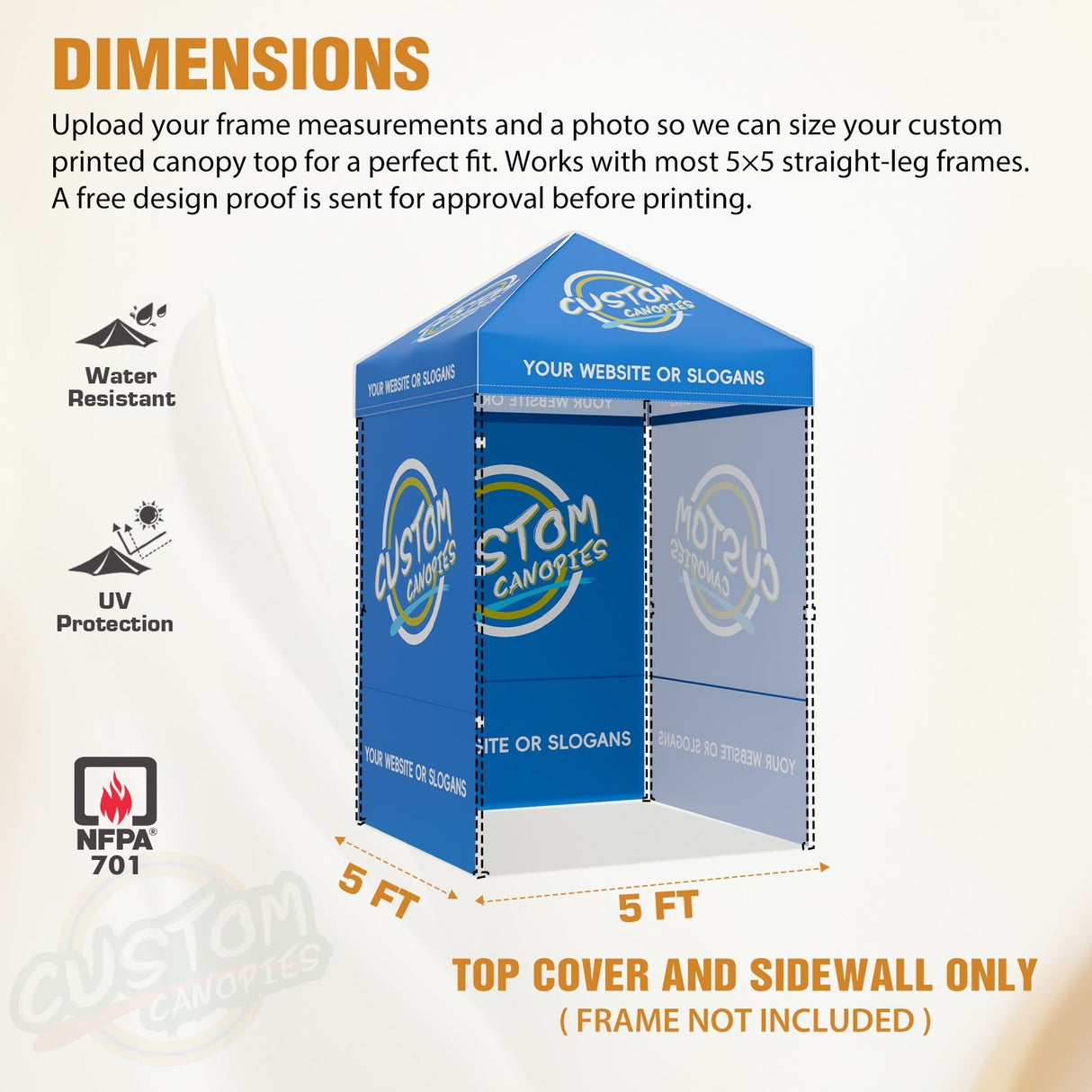 Custom Canopy Top Cover with Sidewall to Fit Your 5x5 Canopy Frame - Eagle Peak Custom Canopy Tent