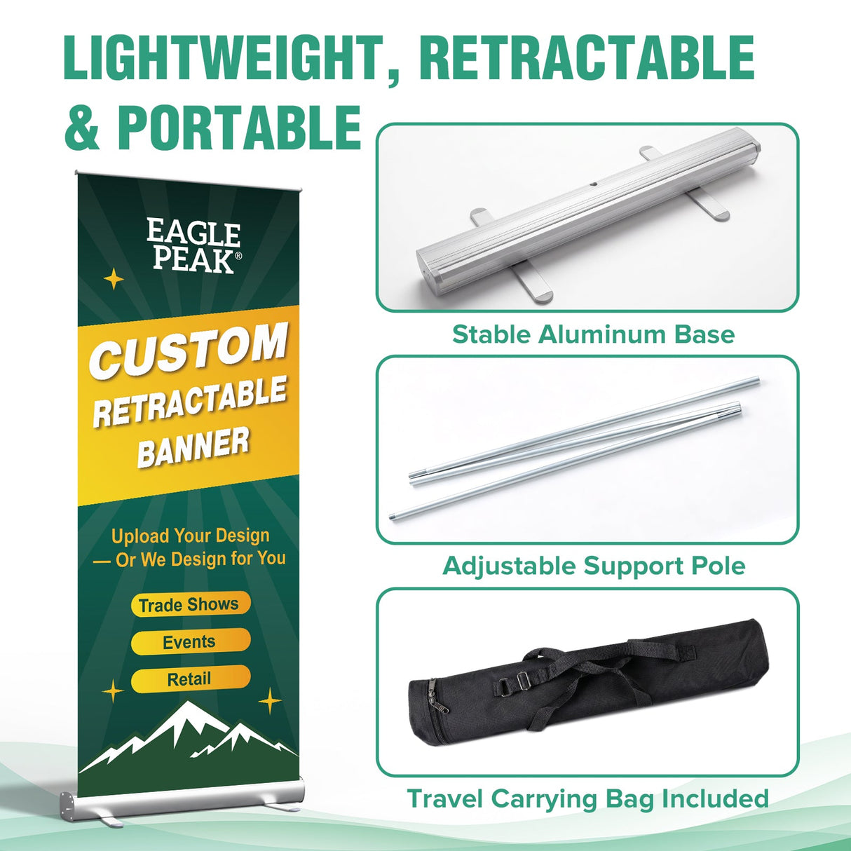 Custom Retractable Banner Stand with Your Business Logo - Eagle Peak