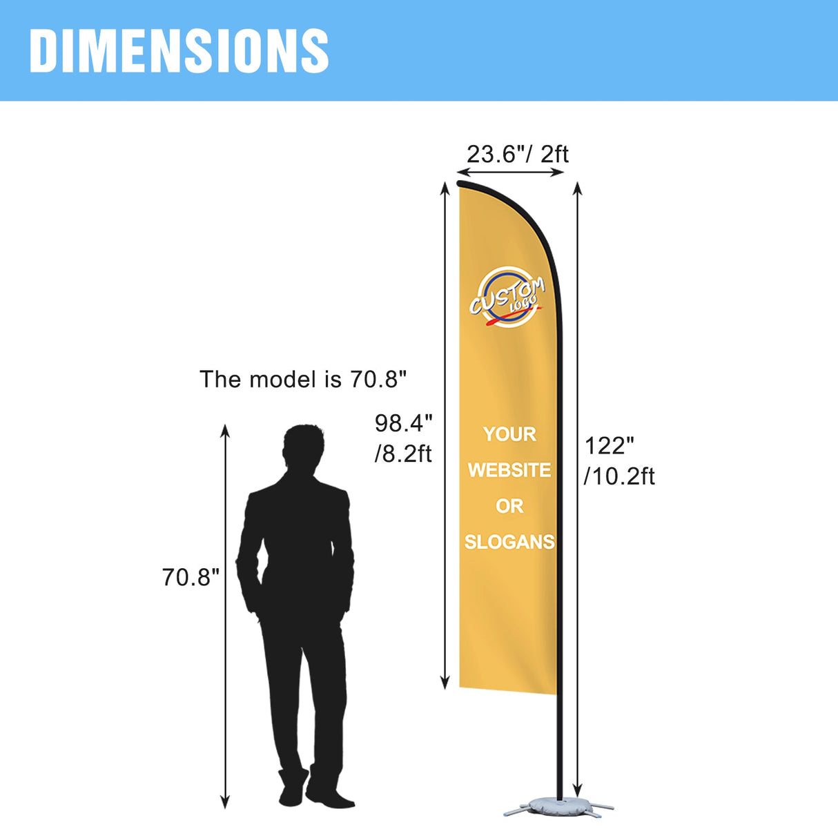 EAGLE PEAK Custom Printed Feather Flags with Your Logo, Single Sided Print, includes Folding Cross Base, Weight Bag & Carry Bag, 23.6×98.4 in - Eagle Peak Custom Canopy Tent