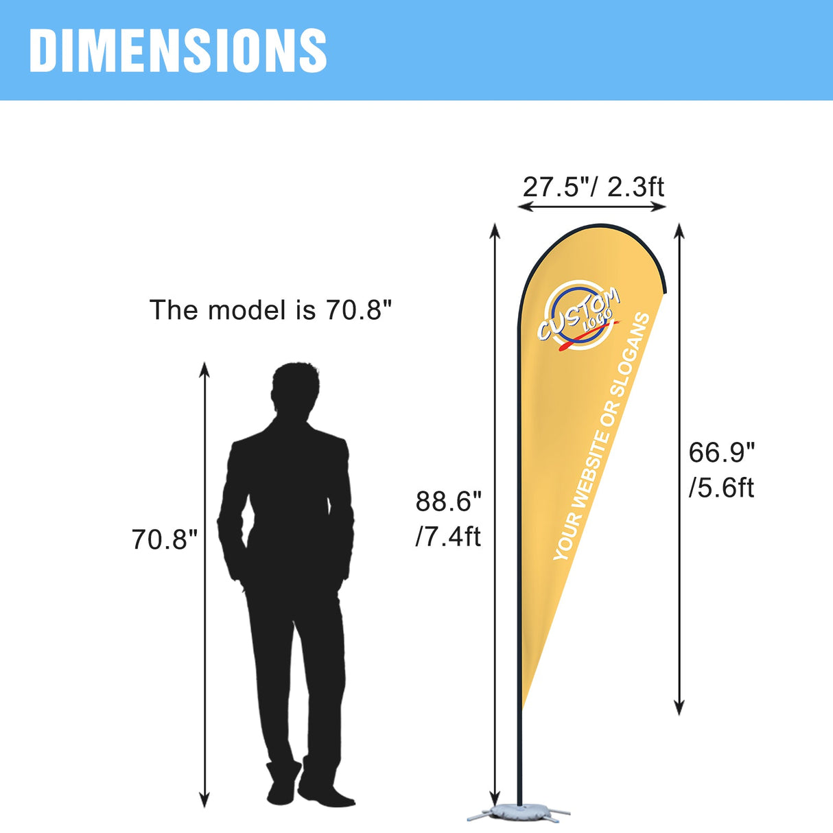 EAGLE PEAK Custom Printed Teardrop Flags with Your Logo, Single Sided Print, includes Folding Cross Base, Weight Bag & Carry Bag, 27.5×66.9 in - Eagle Peak Custom Canopy Tent